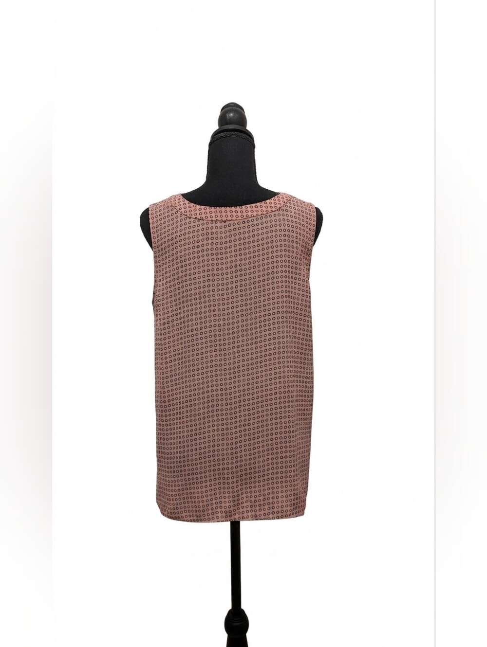 LOFT LP Pink Black Geometric Circle Print Mixed Media Sleeveless Shell Top - Picture 3 of 7